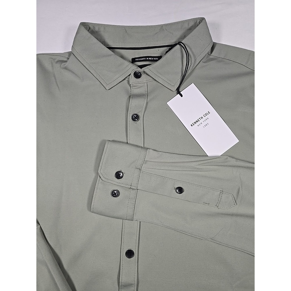 Kenneth Cole Mens Large Green L/S Button Up Classic Shirt nwt Designer Stretch